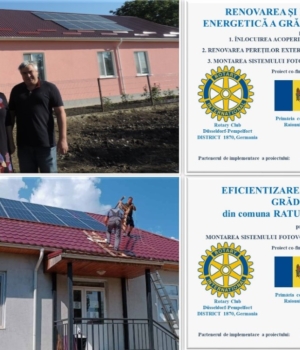 Panou informativ privind implementarea proiectului de la Ratuș în 2022. În imagine Dumitru Roșcovan împreună cu primarul Tudor Turcanu și ex-președinta Mariana Ombun